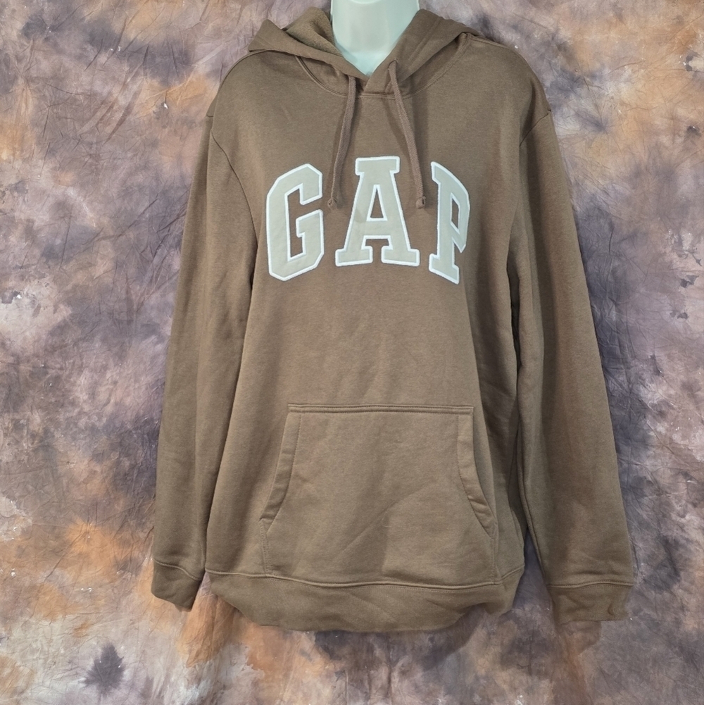GAP Logo Hoodie Long Sleeve Kanga Pocket Brazen Brown Tan L - Picture 2 of 7